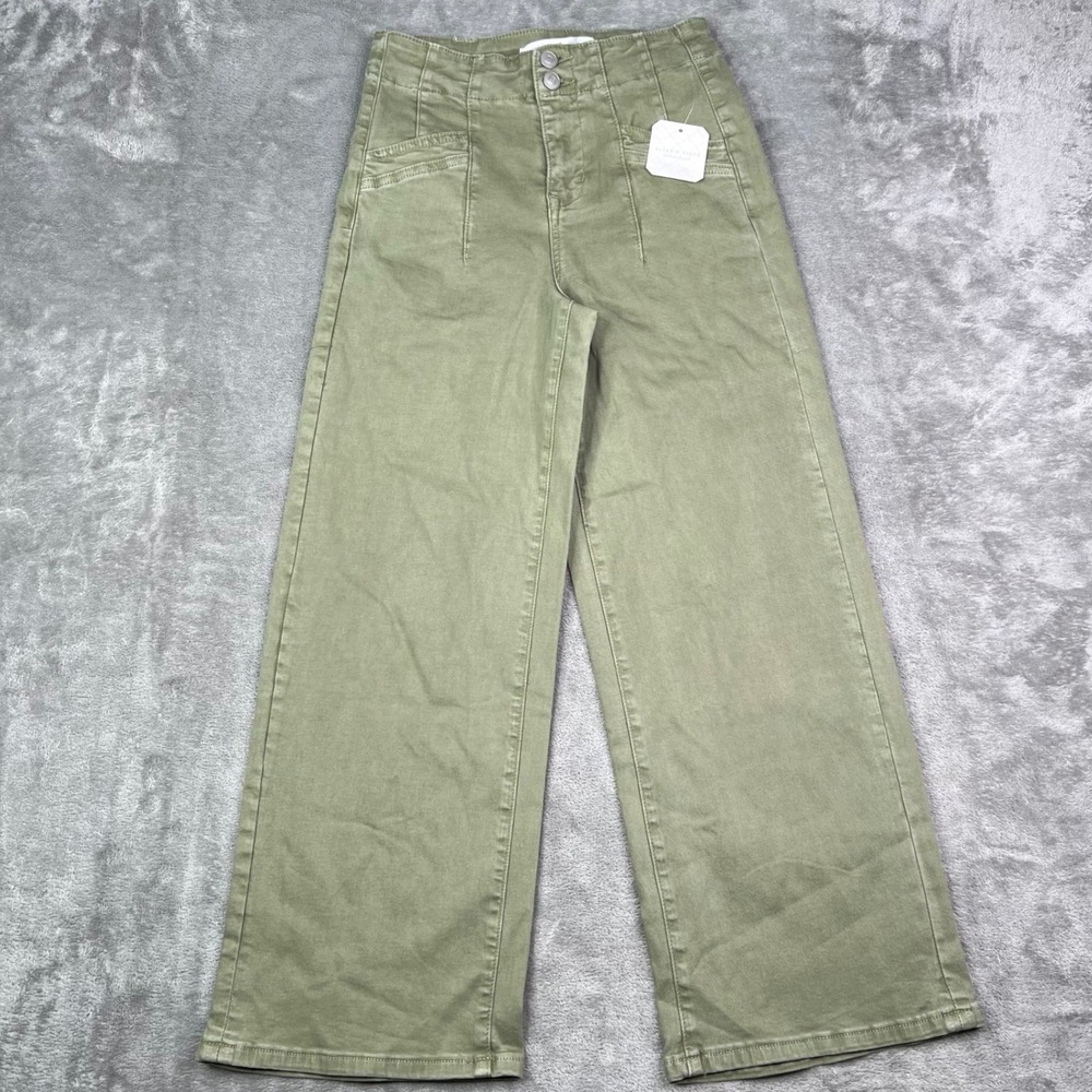 Altar'd State Wide Leg Jeans Womens 26 Olive Green Solid Stretch Cinch Back New